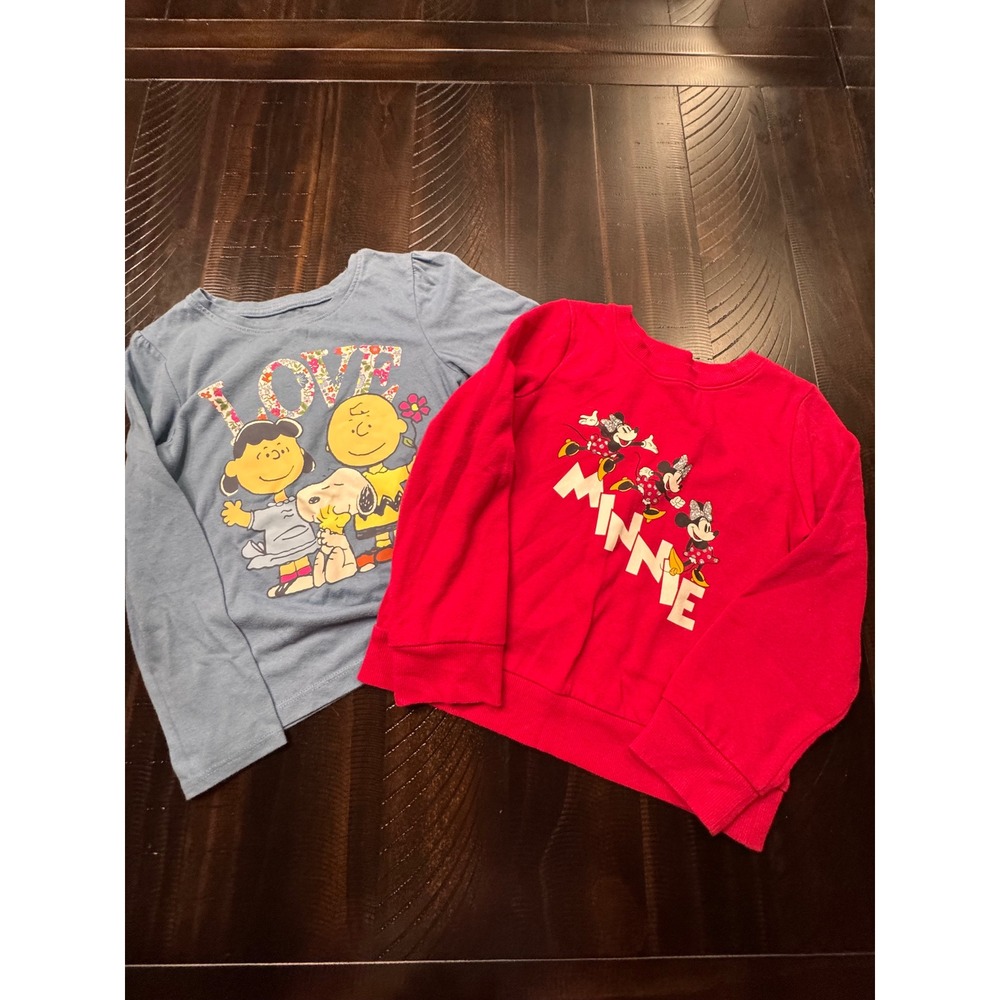 Girls Disney Minnie Mouse Sweatshirt & Peanuts Charlie Brown Tee Bundle Size 5 6